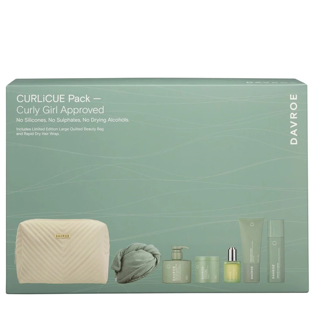 Davroe Curly Girl Approved hair care set packaging on a white background